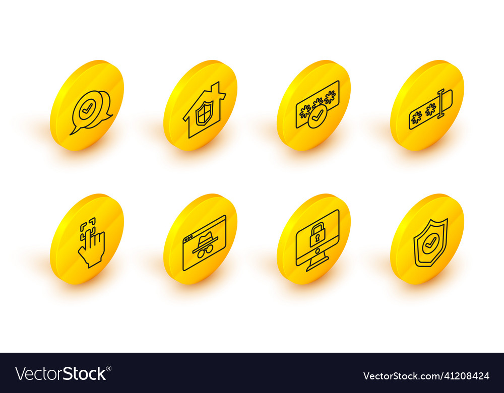 Set line shield with check mark lock on monitor vector image Set line shield with check mark lock on monitor