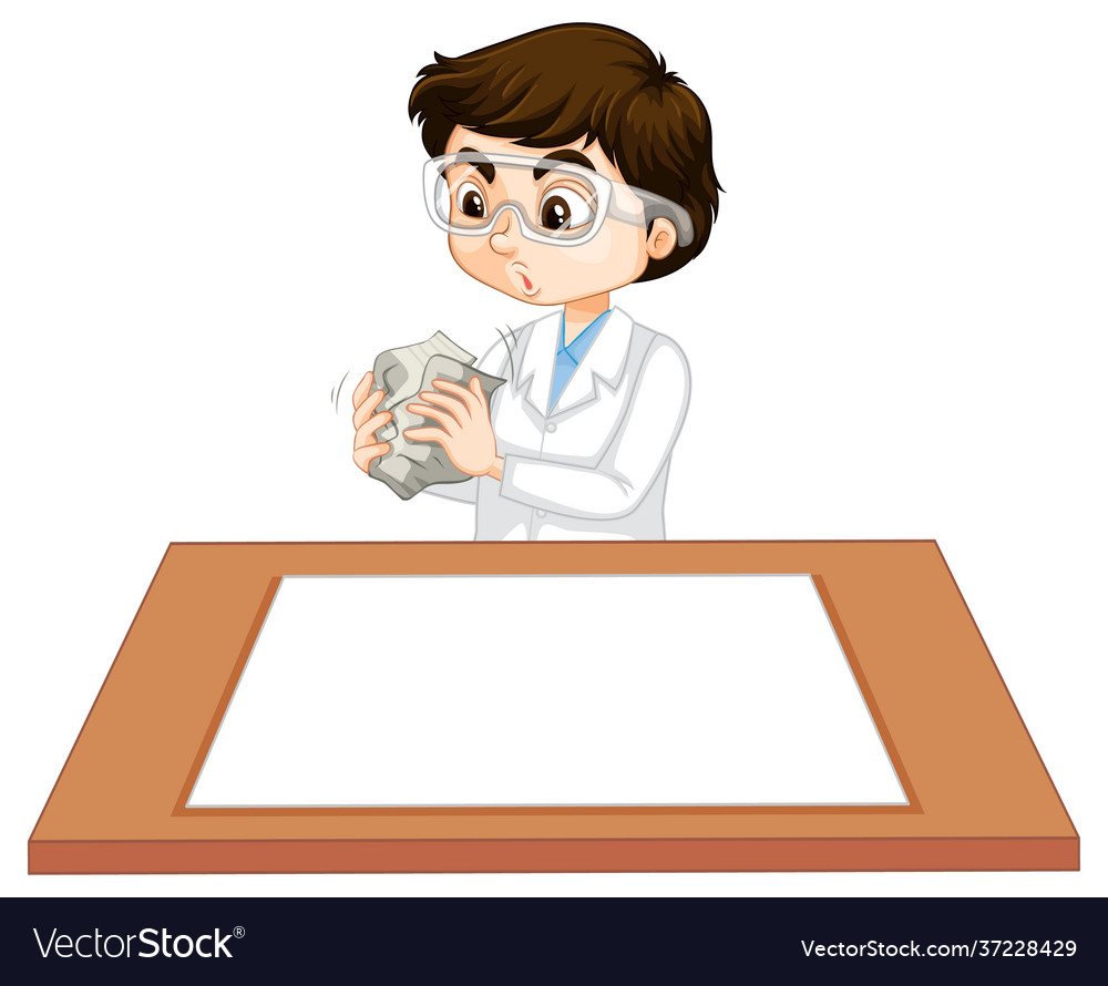 A boy wearing scientist gown with empty paper vector image A boy wearing scientist gown with empty paper
