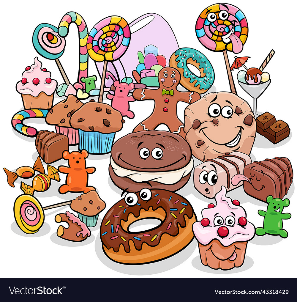 Cartoon sweet food objects characters group Vector Image