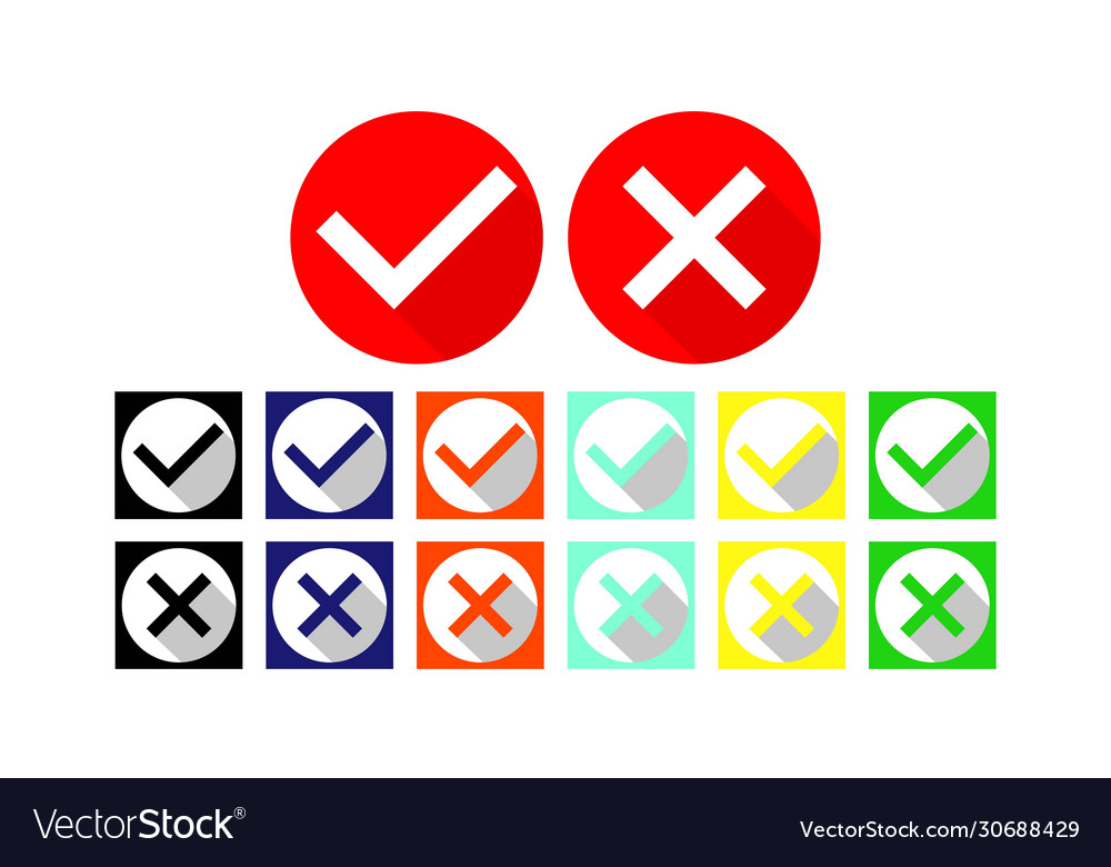 Check marks or tick cross checkmarks flat icon vector image Check marks or tick cross checkmarks flat icon