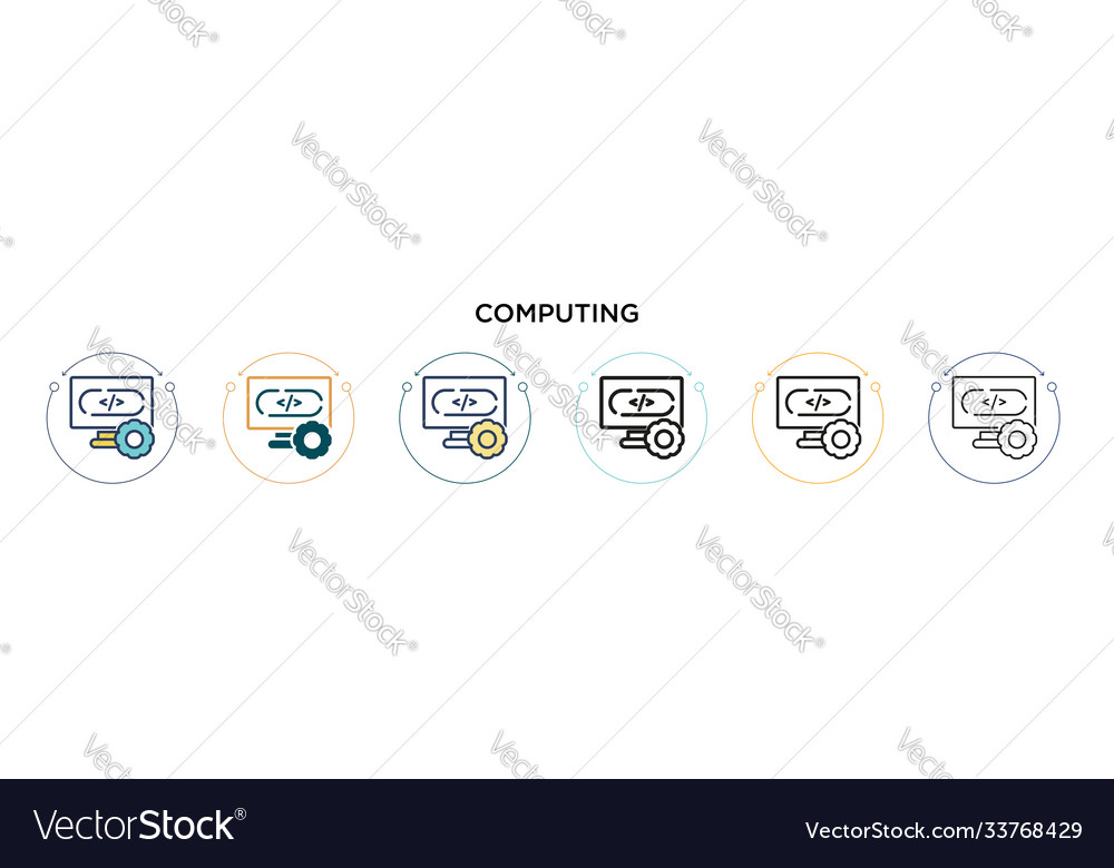 Computing icon in filled thin line outline