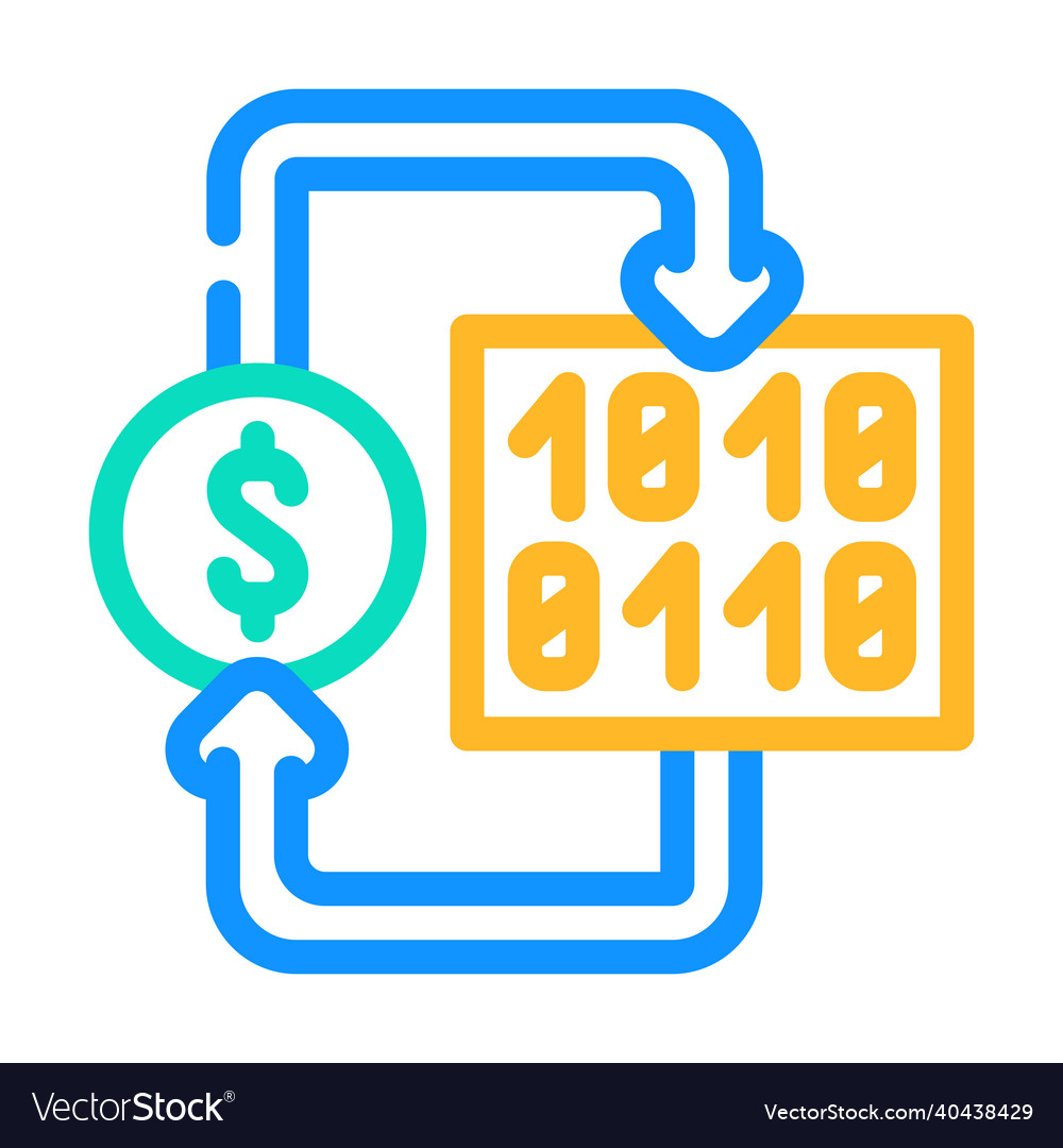 Converting digital money into paper color icon vector image Converting digital money into paper color icon