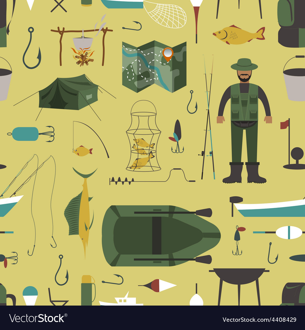 Fishing seamless pattern design elements Vector Image