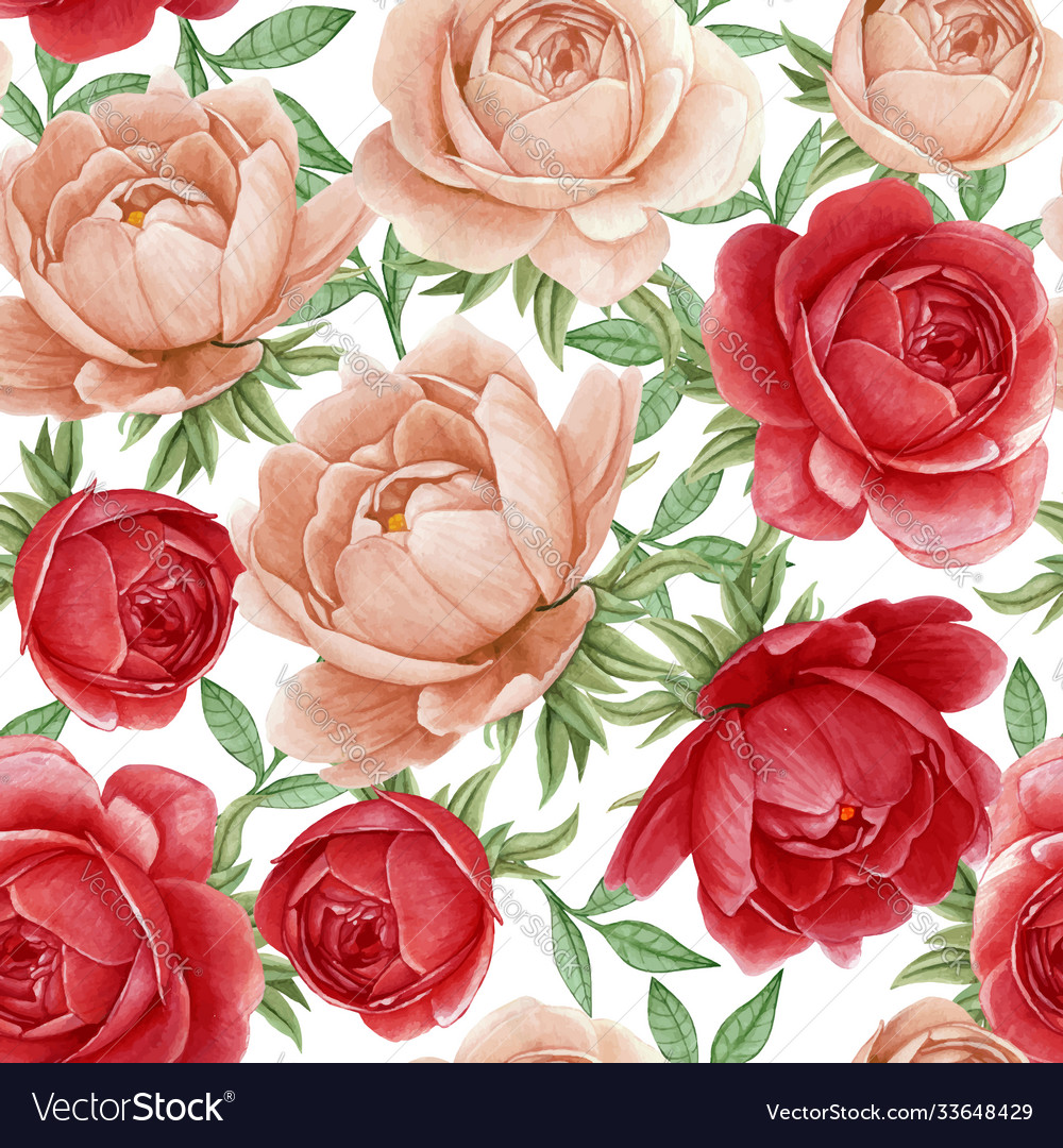 Floral watercolor seamless pattern elegant peonies vector image Floral watercolor seamless pattern elegant peonies