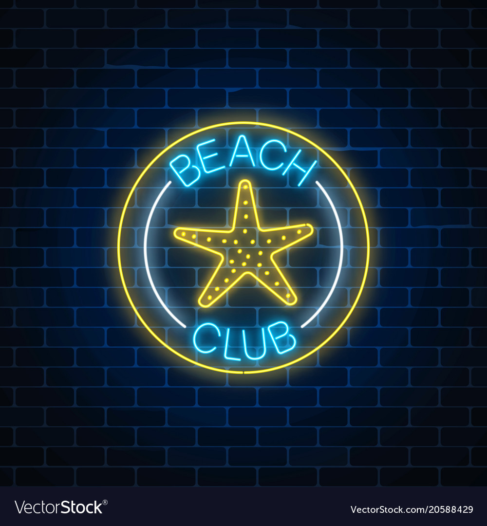 Glowing neon sign recreation beach club