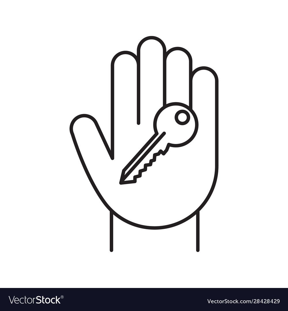 Hand with key linear icon vector image Hand with key linear icon