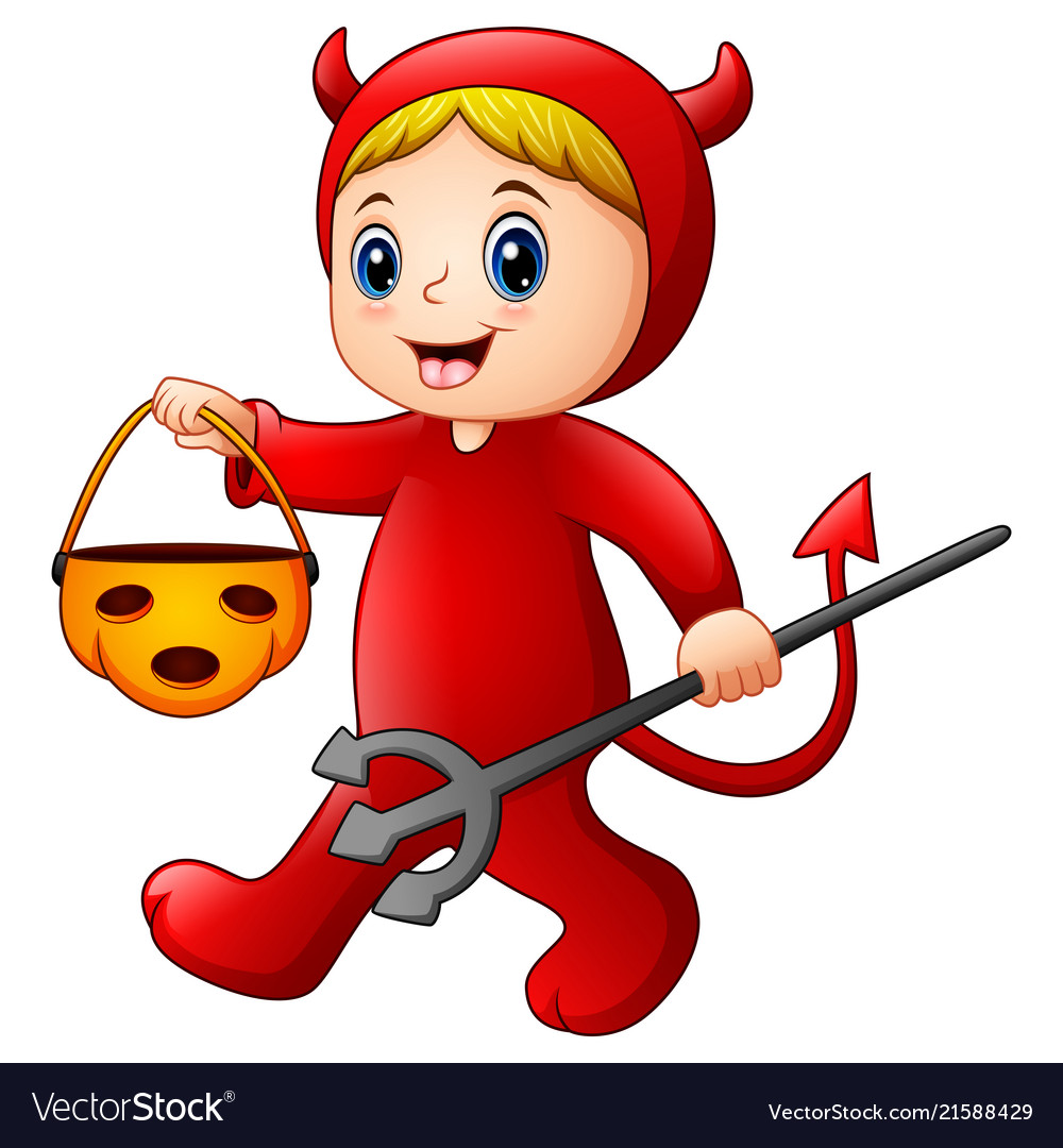 Little girl in halloween red devil costume