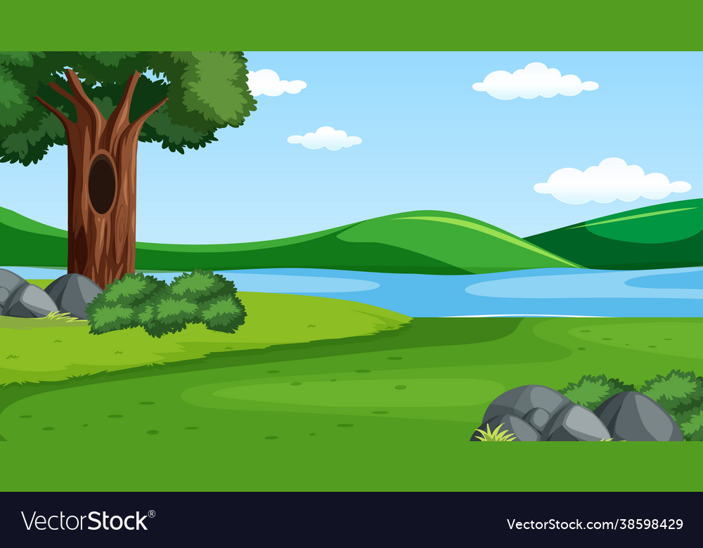 Nature scene with stream flowing through vector image Nature scene with stream flowing through