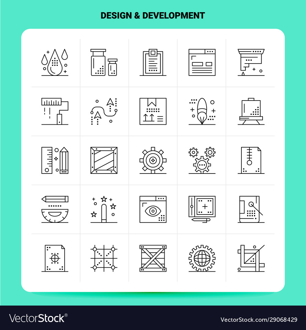 Outline 25 design development icon set line vector image Outline 25 design development icon set line