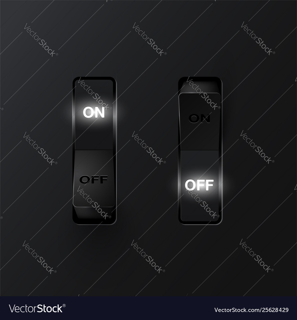 Realistic black switches onoff on black background