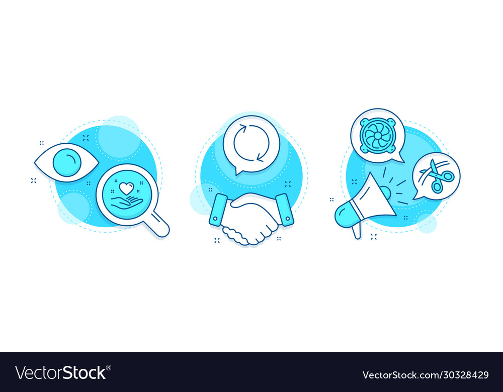 Refresh hold heart and scissors icons set