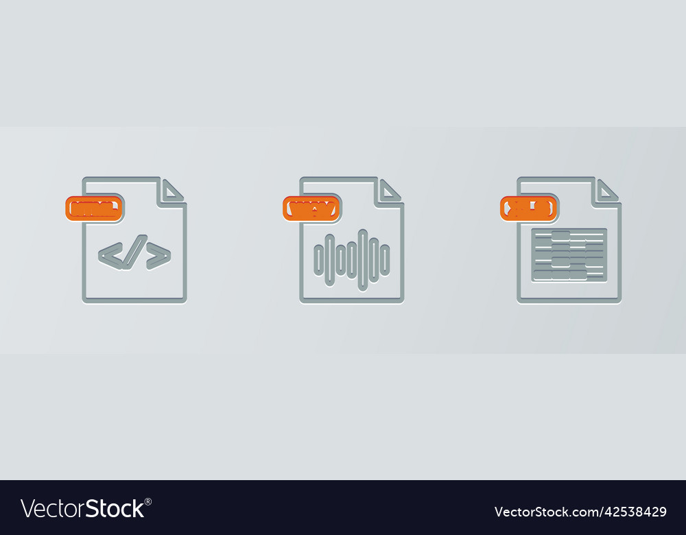 Set line xls file document html and wav icon vector image Set line xls file document html and wav icon