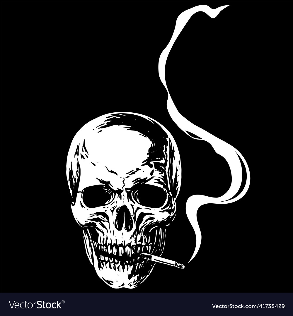Skull is smoking a cigarette vector image Skull is smoking a cigarette