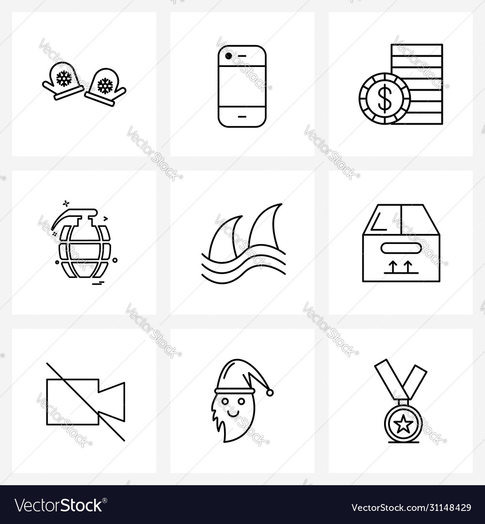 Ui set 9 basic line icons box tail dollar