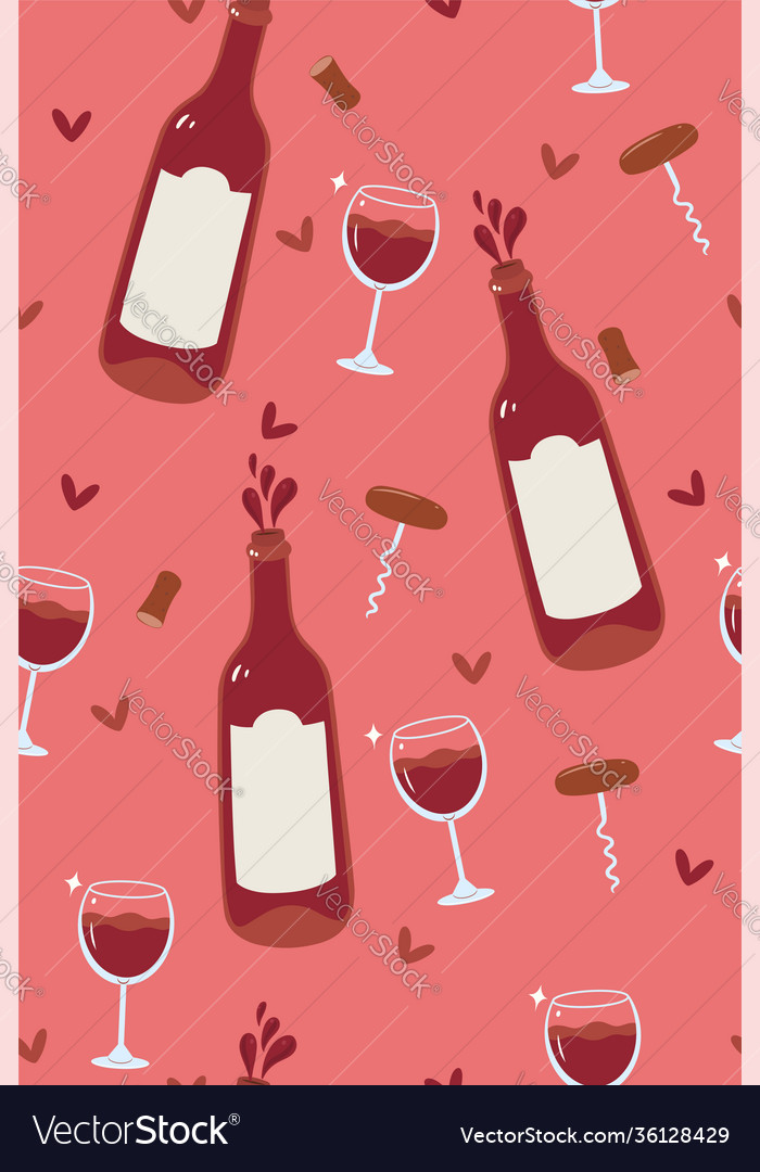 Wine seamless pattern with bottles and glasses Vector Image Wine seamless pattern with bottles and glasses