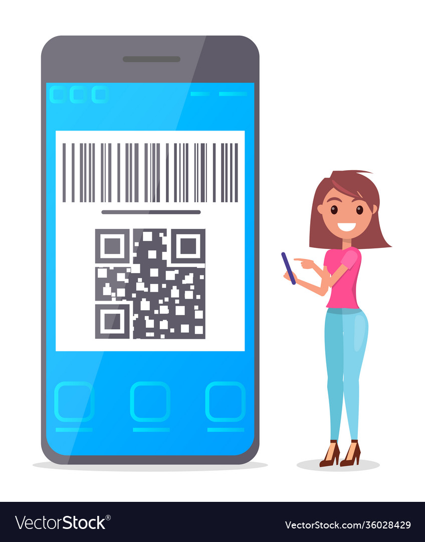 Woman Using Smartphone with QR Code