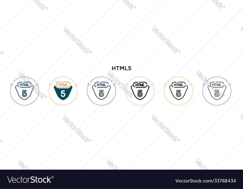 Html5 icon in filled thin line outline and stroke