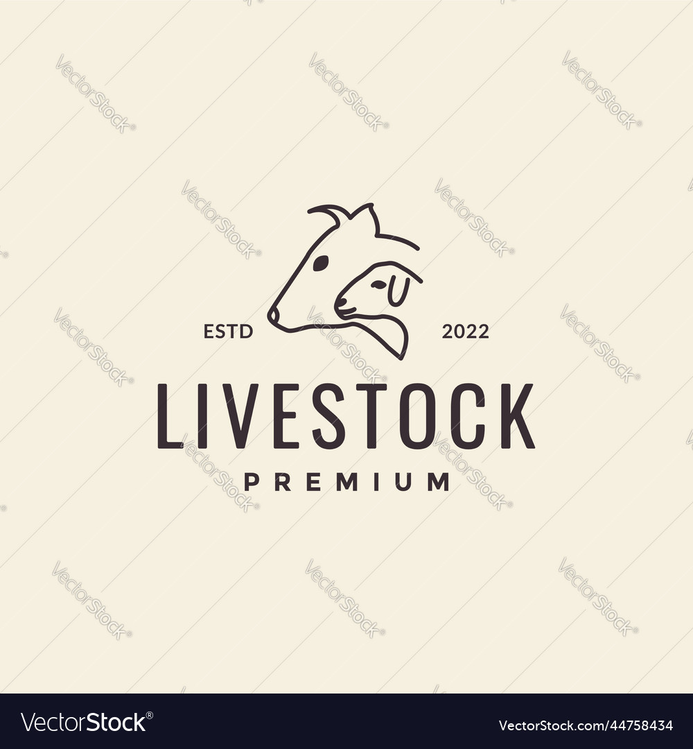 Livestock head cow and goat continuous line logo