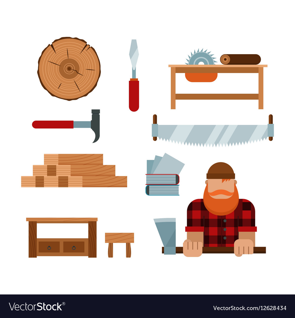 Lumberjack cartoon tools icons