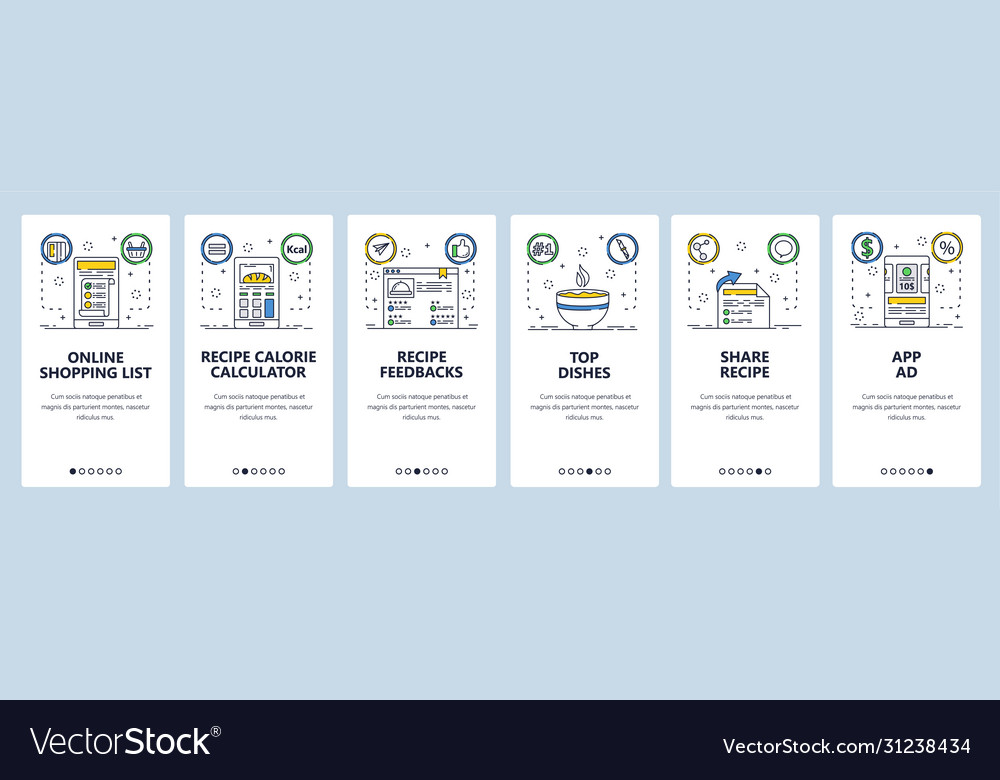 Recipe website and mobile app onboarding screens