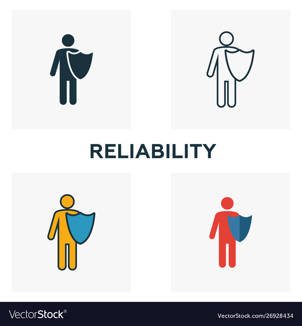 Reliability icon set four elements in different vector image Reliability icon set four elements in different