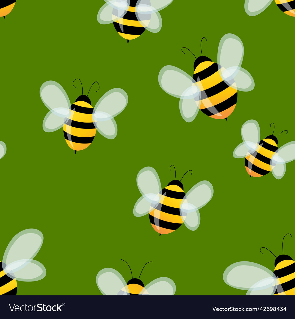 Seamless pattern with bees on color background
