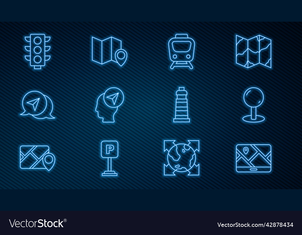 Set line city map navigation push pin train vector image Set line city map navigation push pin train