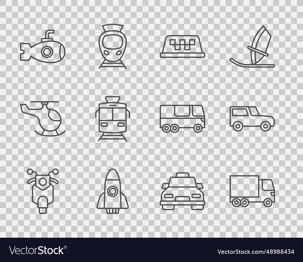 Set line scooter delivery cargo truck taxi roof