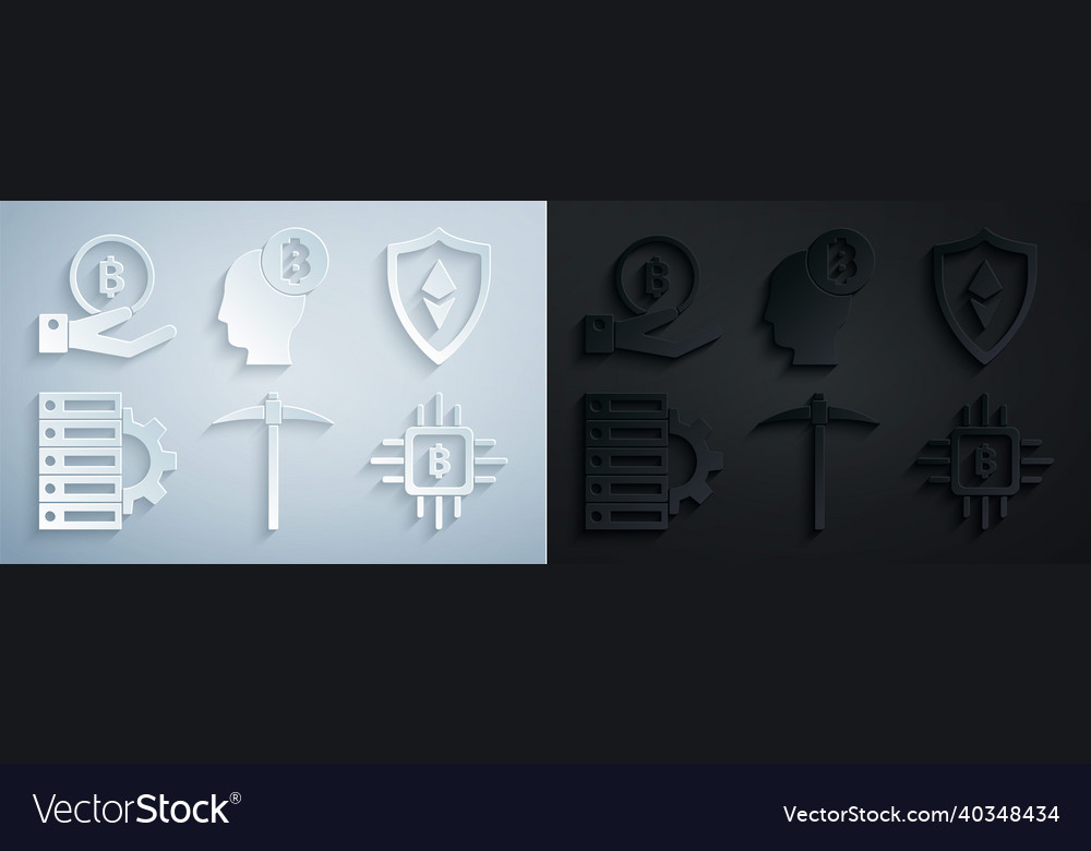 Set pickaxe shield ethereum eth server and gear vector image Set pickaxe shield ethereum eth server and gear