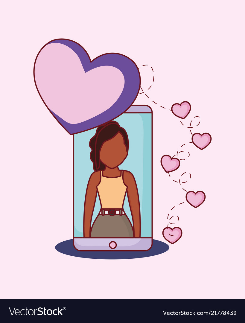 Cellphone Woman Love Hearts Online Royalty Free Vector Image