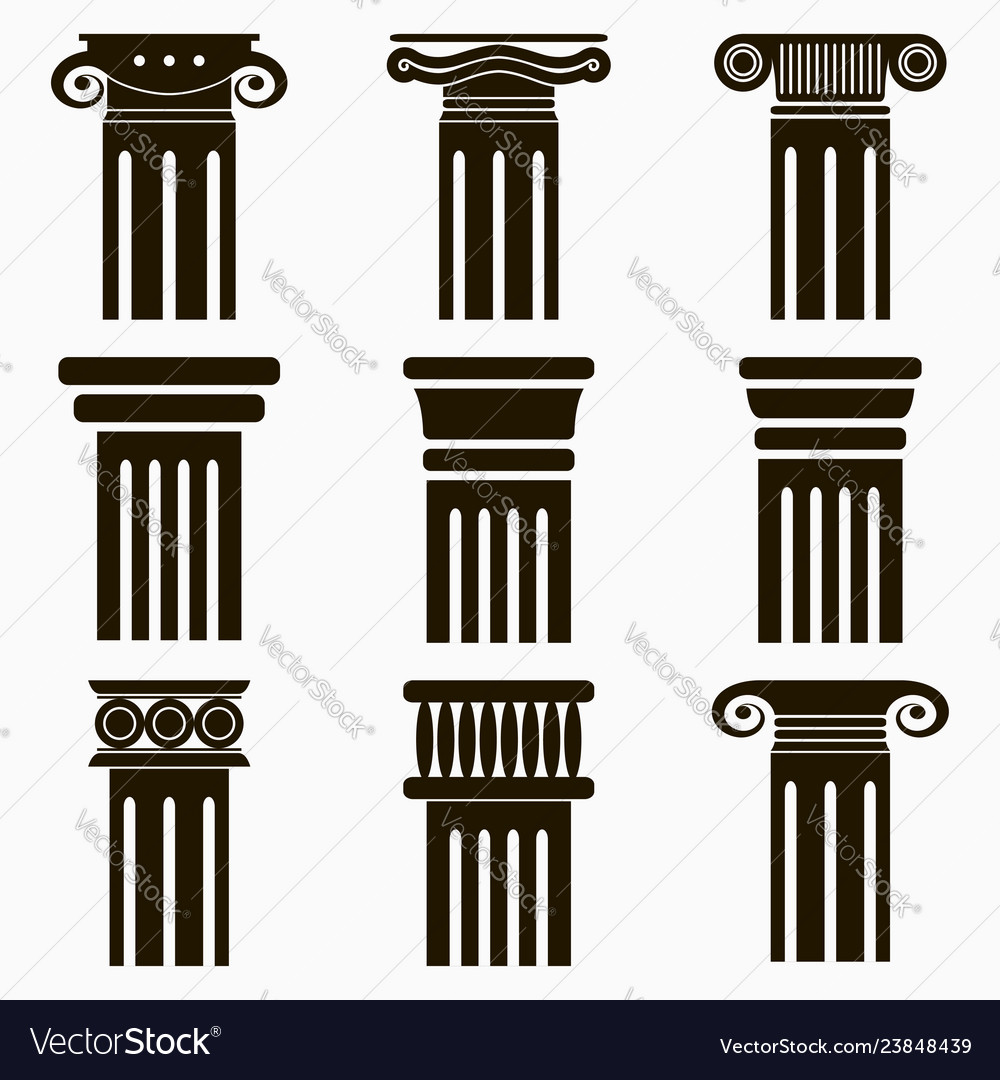 Column icons set ancient architecture pillars Vector Image