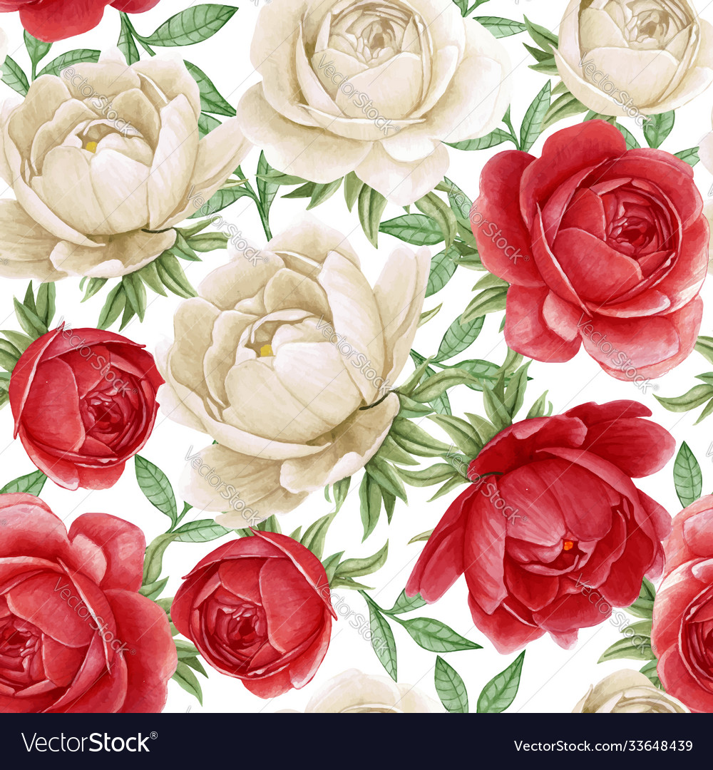 Floral watercolor seamless pattern elegant peonies vector image Floral watercolor seamless pattern elegant peonies