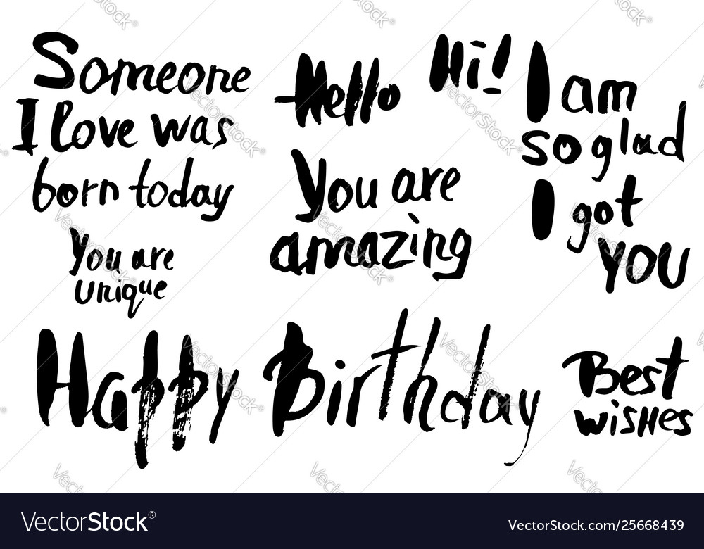 Happy birthday lettering set grunge text