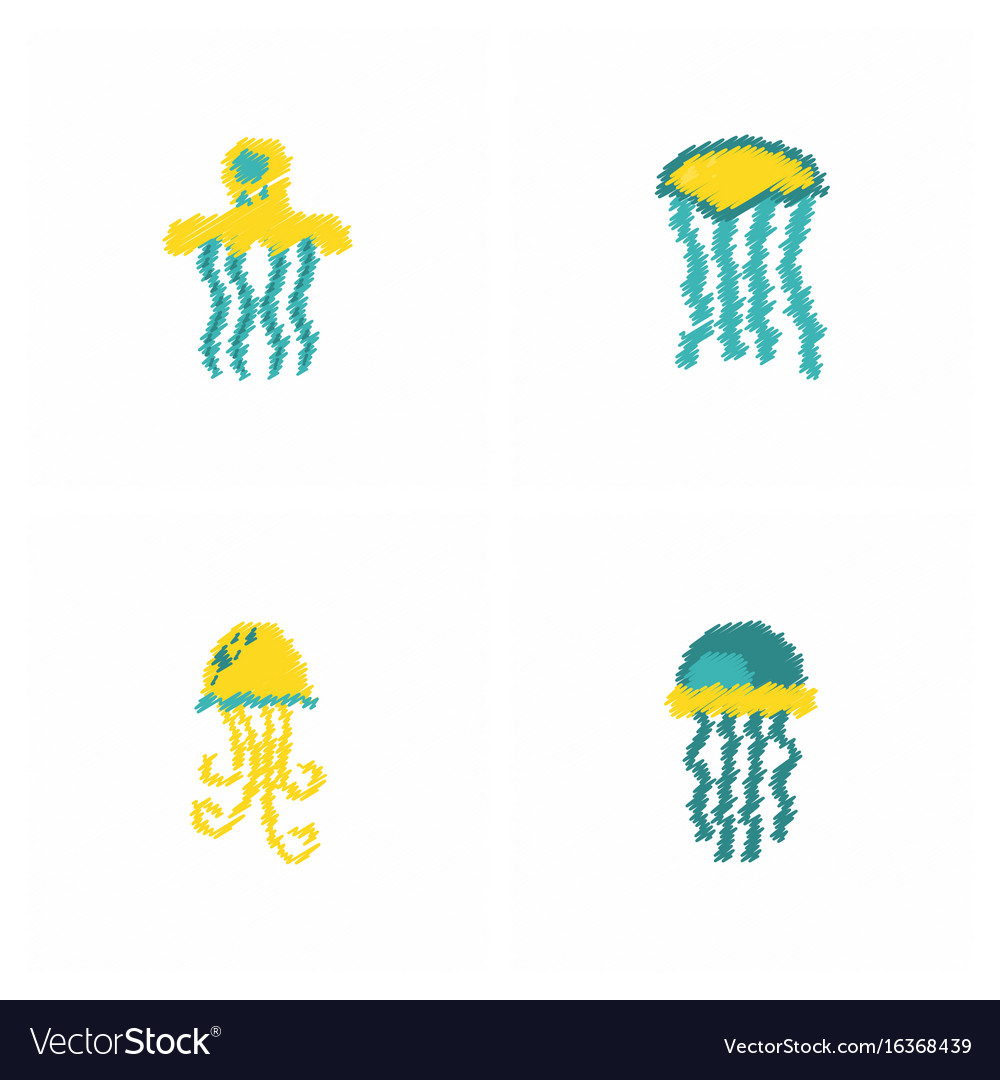 Jellyfish collection in hatching style