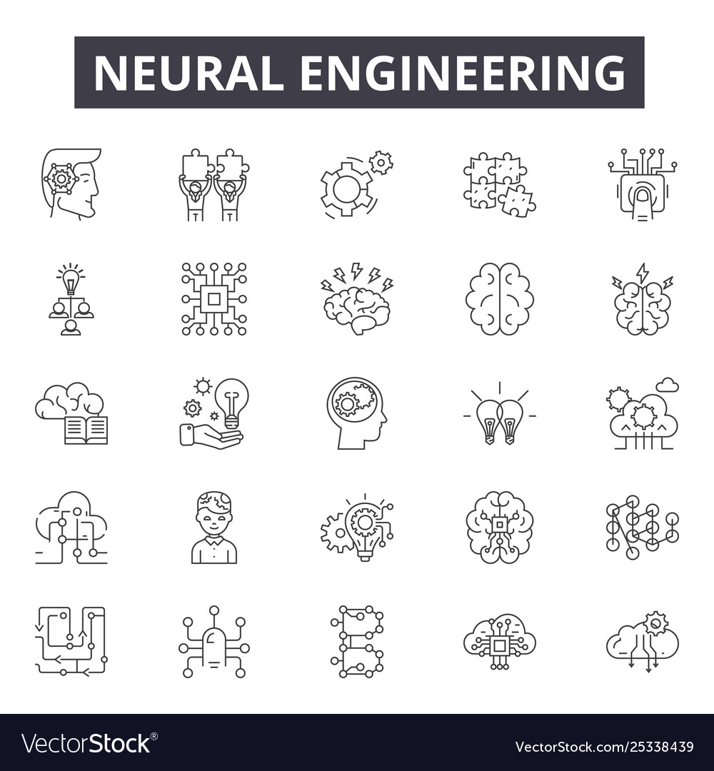 Neural engineering line icons signs set