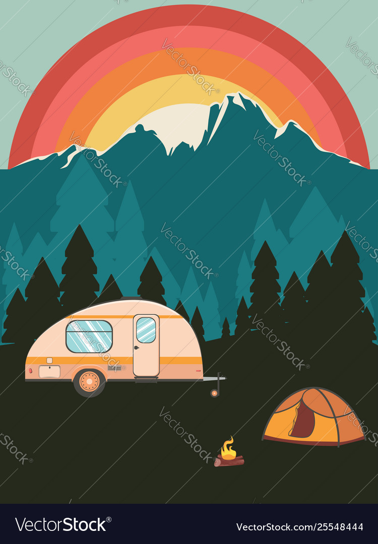 Camping poster sunset landscape