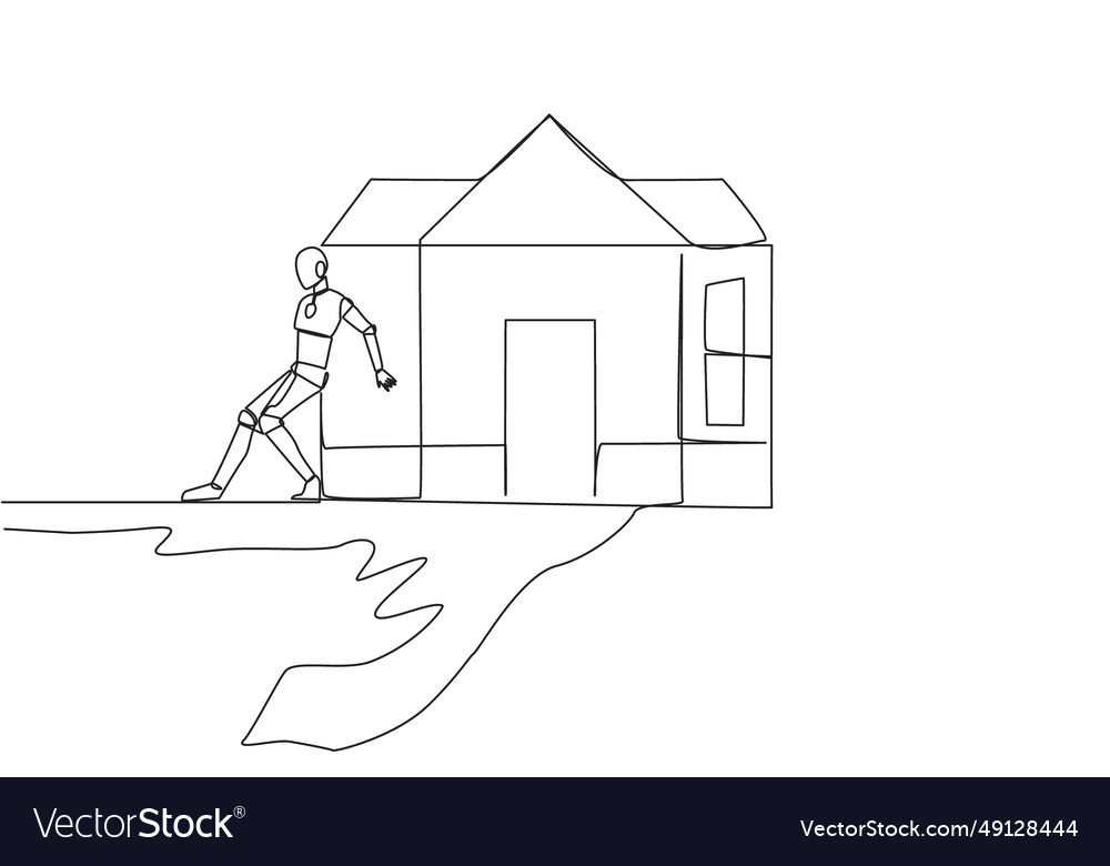 Continuous one line drawing robot pushes Vector Image Continuous one line drawing robot pushes
