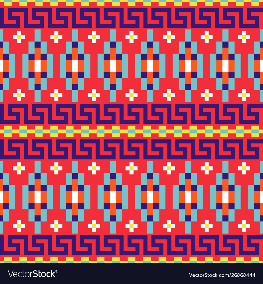 Folk geometric seamless red pattern with meander