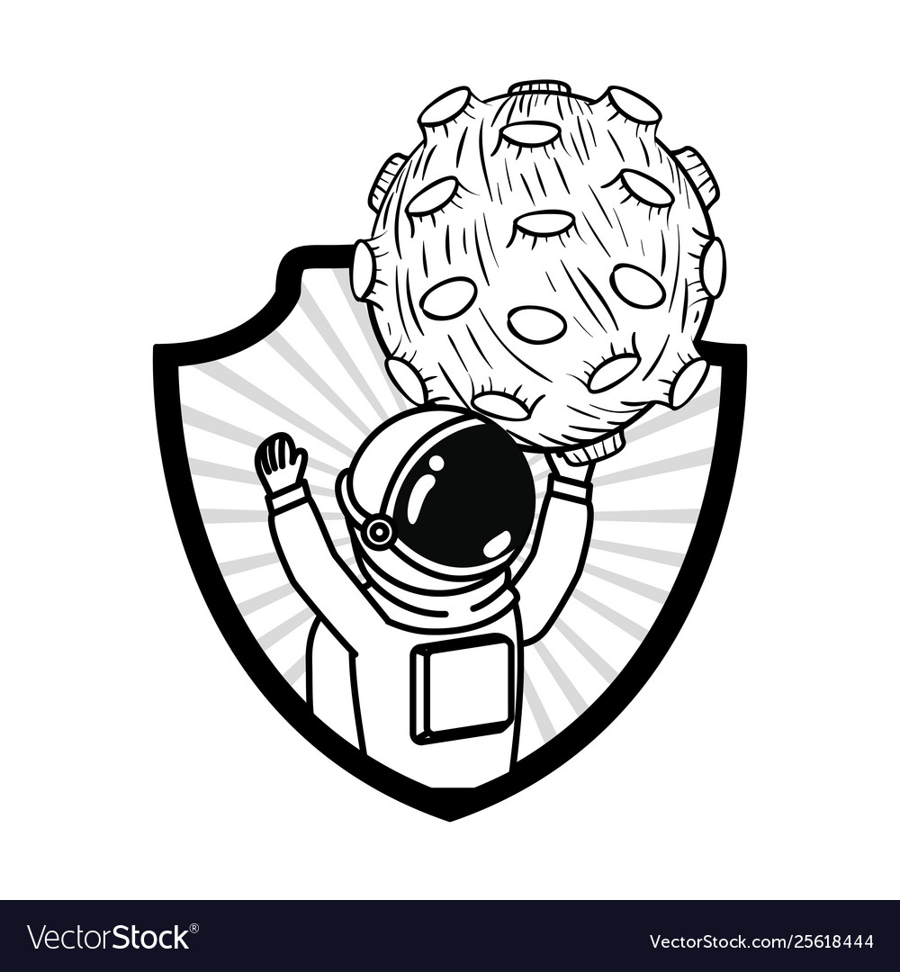 Frame with astronaut and planet in white