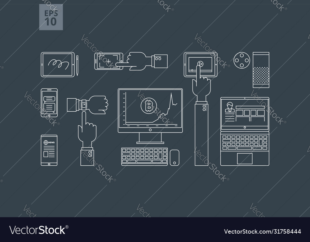 Gadgets in use linear style vector image Gadgets in use linear style