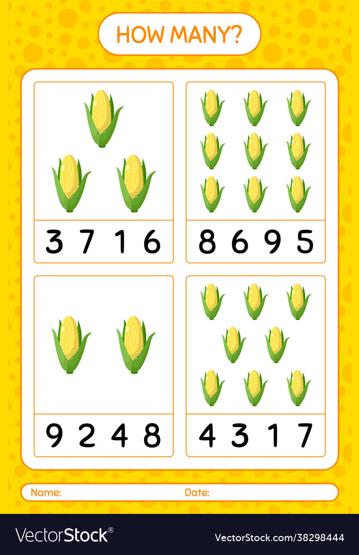 How many counting game with corn worksheet