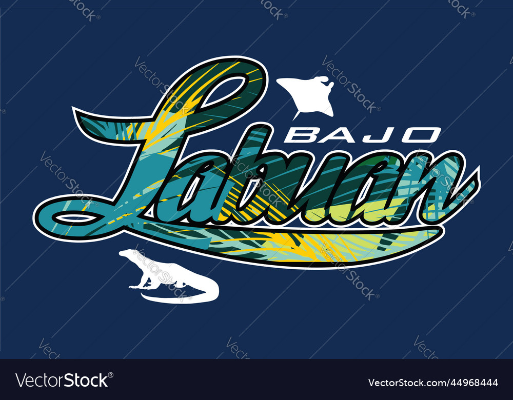 Labuan bajo writing and stingrays are also komodo Vector Image