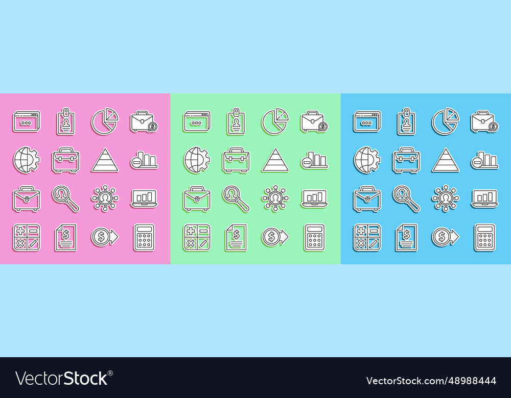 Set line calculator laptop with graph chart pie vector image Set line calculator laptop with graph chart pie