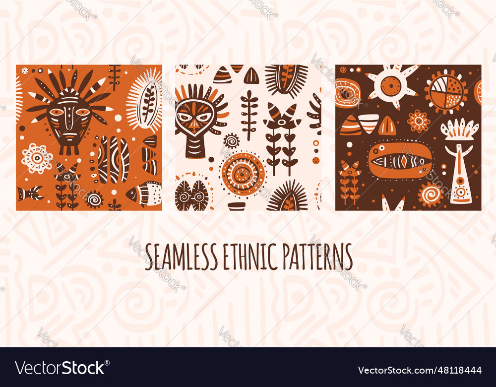 Set of seamless patterns with tribal ornaments