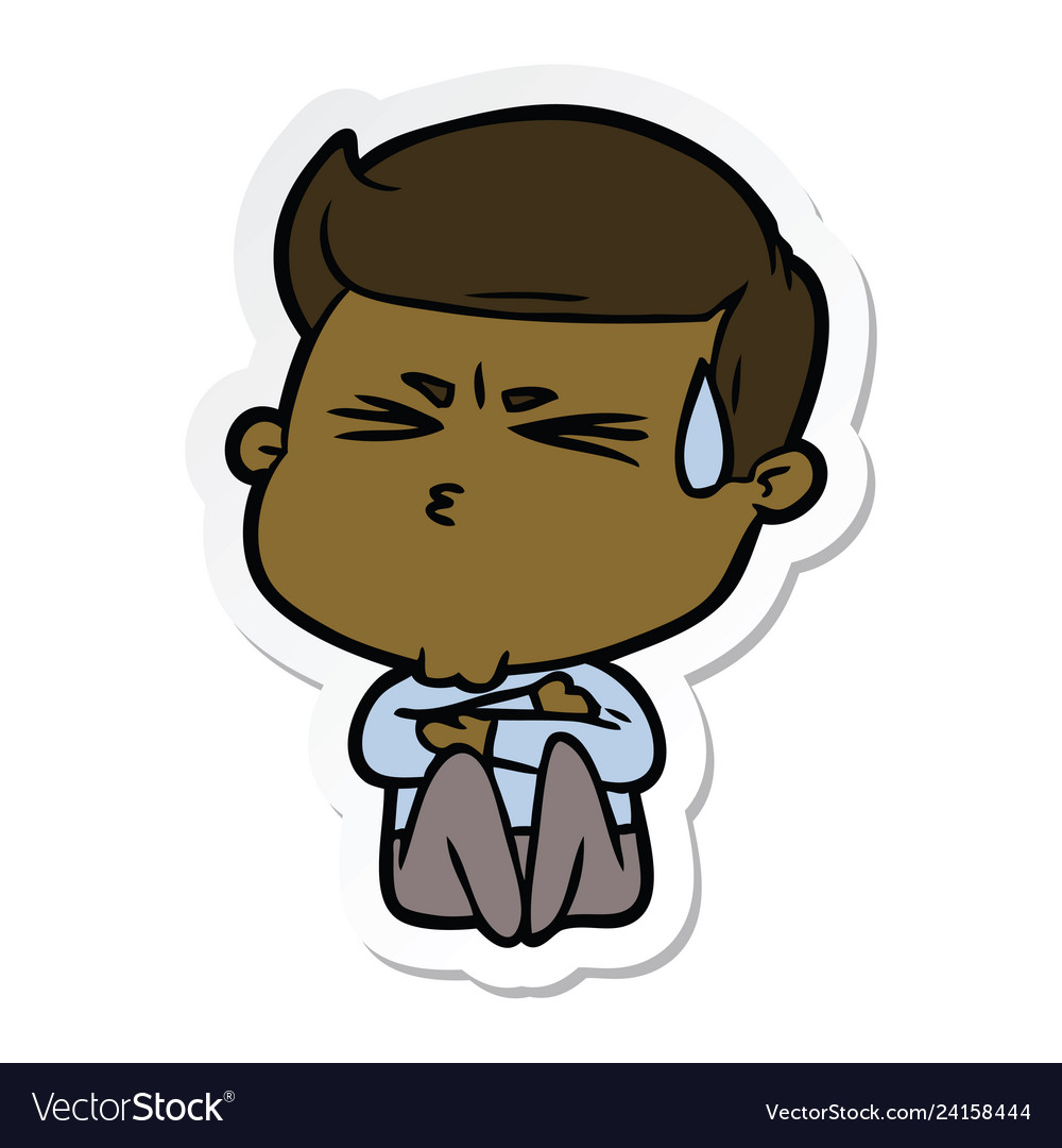 Sticker of a cartoon man sweating