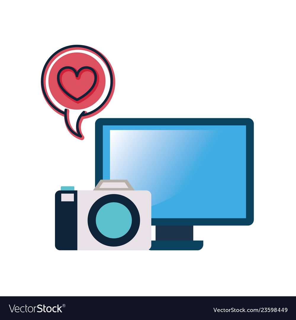 Computer screen with objects isolated icon Vector Image Computer screen with objects isolated icon