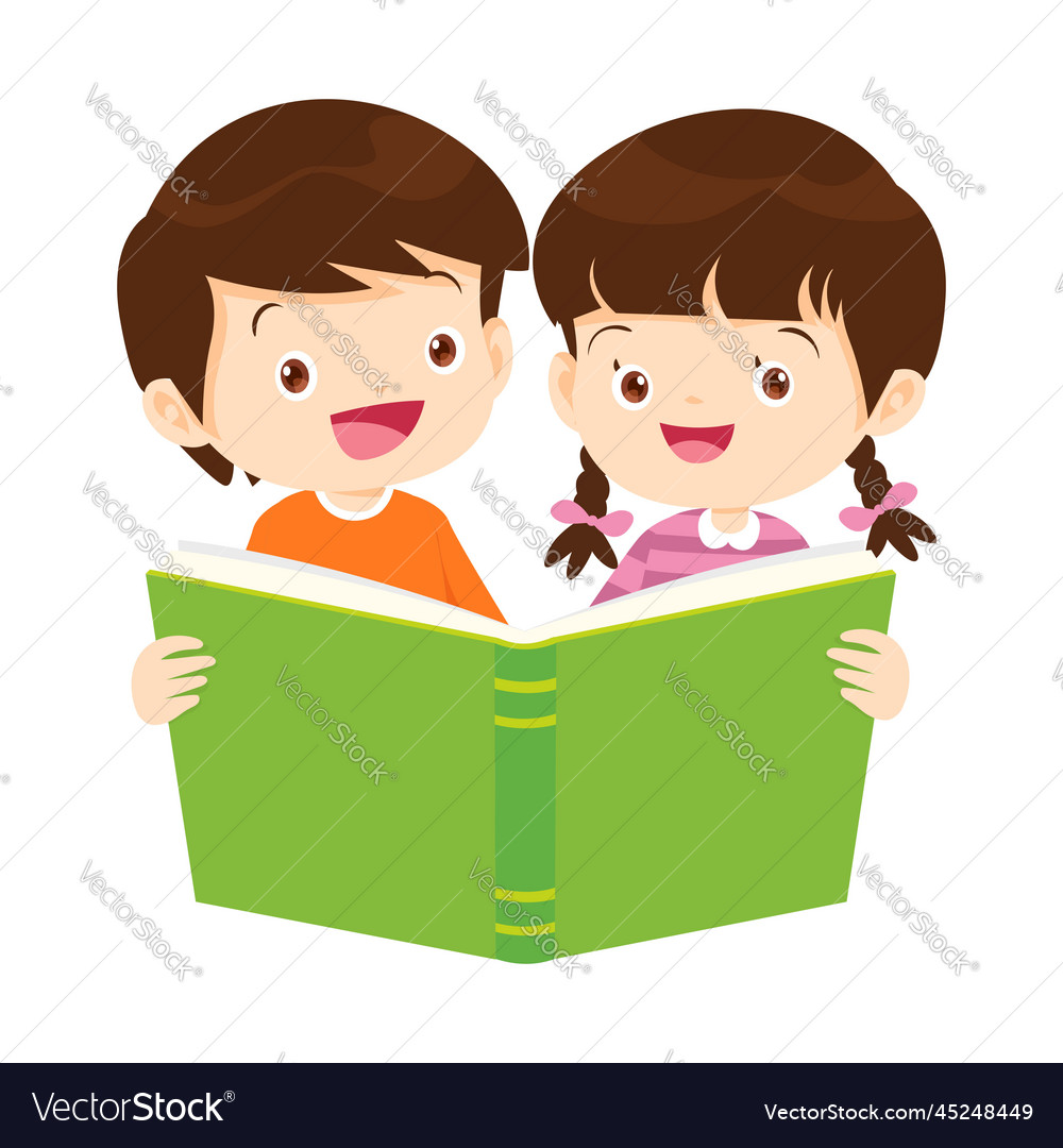 Happy children reading book back to school