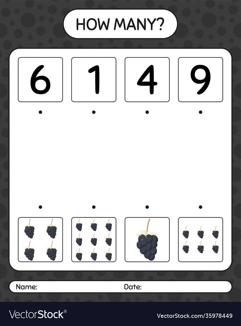How many counting game with grape worksheet vector image How many counting game with grape worksheet