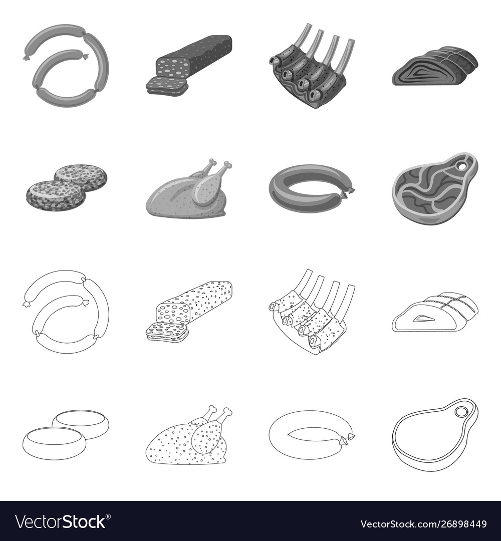 Isolated object meat and ham icon set