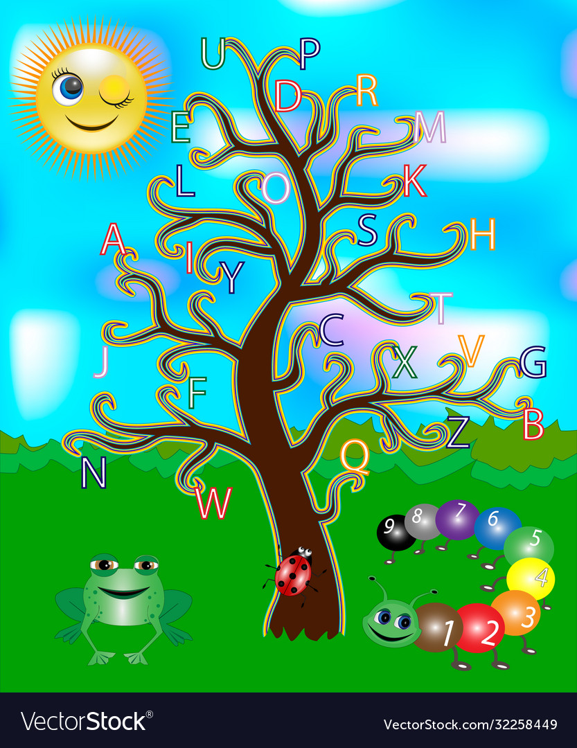 Letters alphabet on a tree bright vector image Letters alphabet on a tree bright